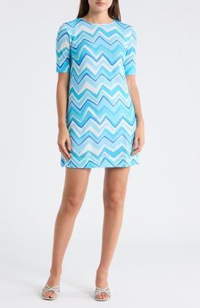 M Missoni Chevron Elbow Length Sleeve Minidress in Blue Tones And White at Nordstrom Rack, Size X-Small