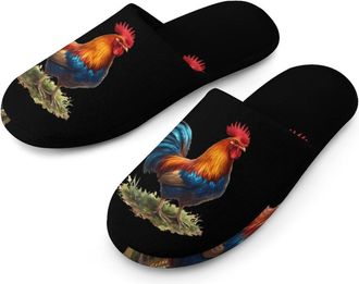 Generic Rooster Colorful Cotton Slippers for Men Memory Foam House Slippers Soft Anti-skid Sole Indoor Outdoor Shoes