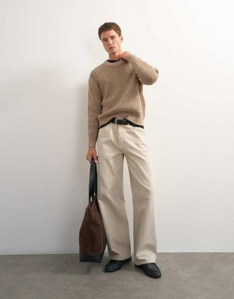 Topman maglione lavorato a trecce vestibilit&agrave; classica in oatmeal-Marrone