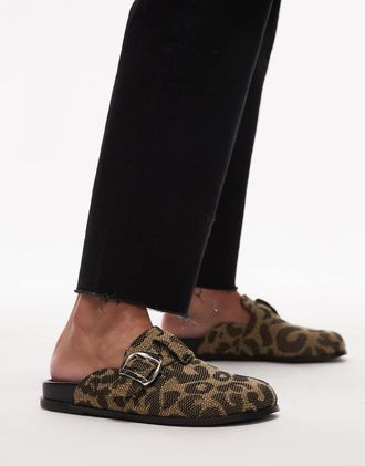 Topshop Beck clogs in leopard print-Multi