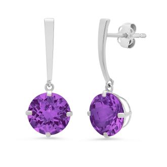 MAX + STONE 14k Yellow or White Gold 8mm Solitaire Gemstone Round Drop Dangle Earrings