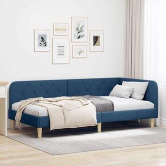 vidaXL vidaXL Cornice del letto ad angolo Blu 90 x 190 cm Tessuto