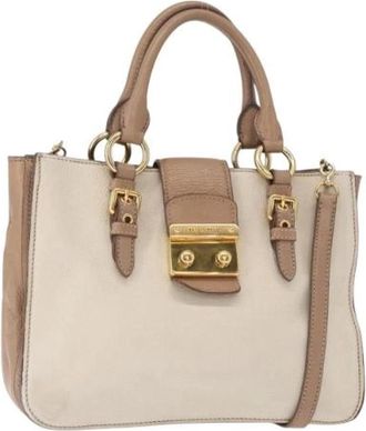 Miu Miu Pre-owned Lederen Handtas - Dames - Vintage Handtas - Beige - ONE Size - Leer - Vintage