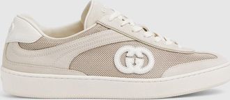 Gucci Womens G75 Sneaker, Neutral, Suede