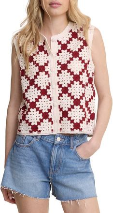Nobody's Child Open Knit Sleeveless Cardigan in Ivory/red at Nordstrom, Size X-Large