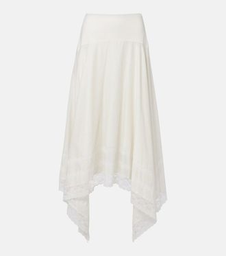 Staud Ainsley lace-trimmed cotton voile midi skirt