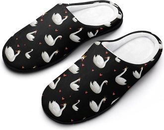 Generic Swan Print Mens Slippers Comfortable And Non-slip Cotton Slipper Shoe for House
