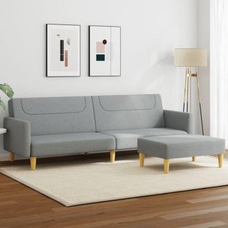 vidaXL Vidaxl - Divano Letto a 2 Posti con Poggiapiedi Grigio Chiaro in Tessuto
