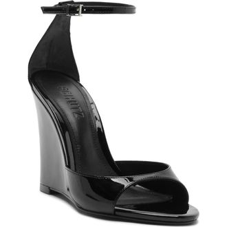 Schutz Scarlett Wedge Ankle Strap Sandal in Black at Nordstrom, Size 5.5