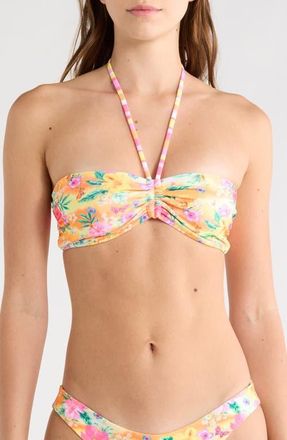 Kulani Kinis Ruched Bandeau Bikini Top in Peachy Pocket at Nordstrom, Size X-Large
