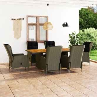 vidaXL Set Comedor De Jard&iacute;n 7 Piezas Y Cojines Rat&aacute;n Sint&eacute;tico Marr&oacute;n Vidaxl
