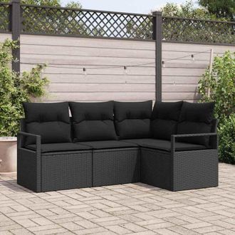 vidaXL Conjunto De Sof&aacute; De Jard&iacute;n 4 Pcs Negro Polirat&aacute;n Vidaxl