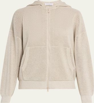 Brunello Cucinelli Sparkling Cotton Net Zip Hoodie
