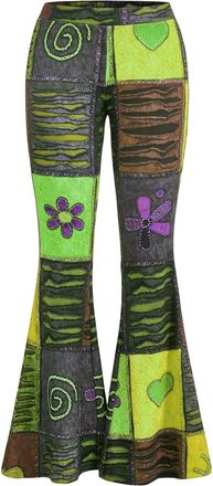 Generic High Waisted Flared Trousers Leggings for Women Patchwork Print Retro Boho Heart Flower Pattern Training Pants Relaxed Fit Flared Casual Pants Stylish