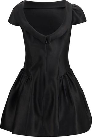 Self Portrait Taffeta Boat Neck Dress - Black