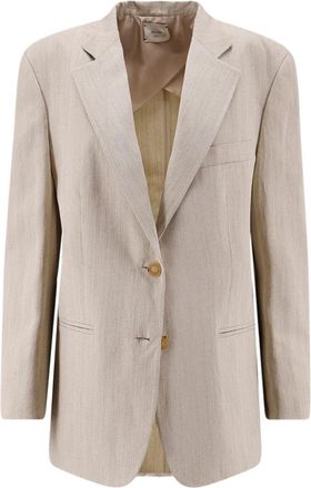 Alysi Buttoned Stripped Blazer - Dames - Blazers - Beige - M - Leer - Jassen