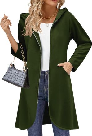 Zeagoo Womens Fall Jacket 2025 Zip Up Hoodies Long Sleeve Long Tunic Sweatshirts Oversized Fleece Casual Coat with Pocket, A_fleece Fabric_army Green, S