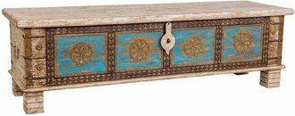 Wanderlust Deco Ba&uacute;l De Madera Artesanal Blanco Y Azul 150x45x46h Cm