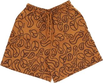 HUF Burnt Orange Wijde Korte All Over Print - Dames - Korte Broeken - Oranje - S - Linnen - Korte Broeken