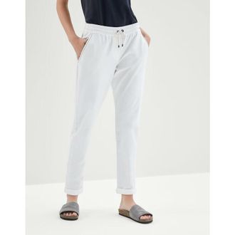 Brunello Cucinelli Off White Cotton Jogger Trousers, Size X-Large