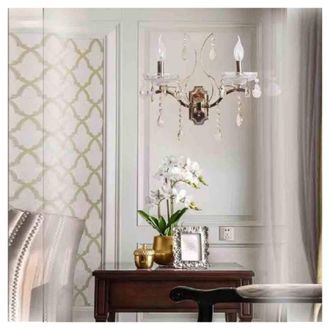 Trade Shop Trade Shop Traesio - Trade Shop - Applique Candelabro 2 Bracci Con Pendenti Gocce Cristallo Retr&ograve; Attacco E14 E68-2