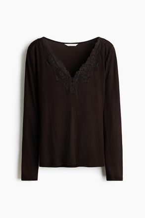 H&M Shirt mit Spitzenbesatz - Brown