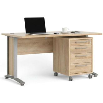 Dmora Scrivania Azzaro, Scrittoio multiuso, Tavolo per ufficio porta pc, Piano di lavoro, 150x80 h75 cm, Grigio e Quercia - Dmora