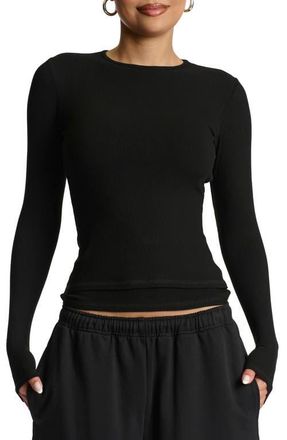Naked Wardrobe Micro Rib Top in Black at Nordstrom, Size X-Large