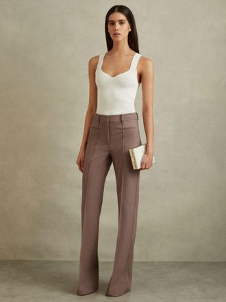 Reiss Claude Mink Neutral High Rise Flared Trousers, 16L, Beige