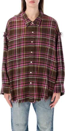 R13 Shredded Seam Drop Neck Plaid Shirt