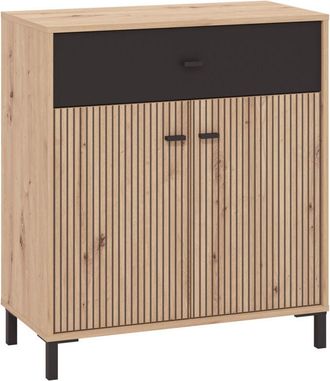 Home Heavenly Home Heavenly - Aparador AVION, diseño moderno con acabado roble y detalles negro alistonado, patas y tiradores PVC, disponible Medida: 80 cm