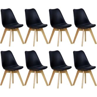 Woltu Set di 8 sedie - Nero- Sedia scandinava - Gambe in legno (8 sedie in Legno Massello e Pelle Sintetica)