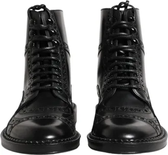 Dolce & Gabbana Black Leather Lace Up Mid Calf Boots Mens Shoes