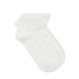 Casa Clara Love Sammi Lace Cuff Cotton Blend Pointelle Quarter Socks in White at Nordstrom