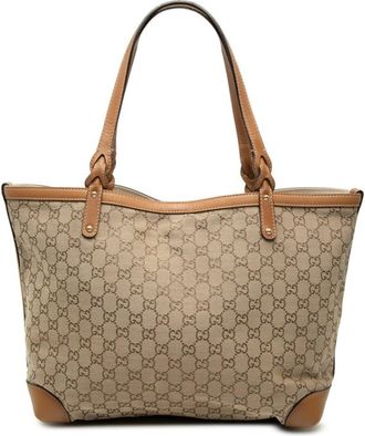 Gucci Beige Brown Canvas Leather Pouch Shoulder Bag Tote Bag (Pre-Owned)
