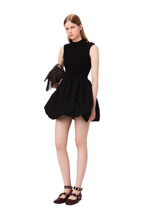 Maje Mini ribbed knit and taffeta dress in Black at Nordstrom, Size 40 Eu