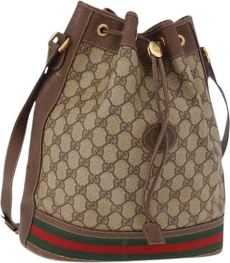 Gucci Pre-owned Vintage GG Canvas Shoulder Bag - Dames - Vintage Tas - Beige - ONE Size - Leer - Vintage