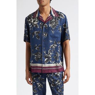 Dolce & Gabbana Peony Print Silk Twill Hawaii Shirt in Peonie F.blue at Nordstrom, Size 39