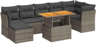 vidaXL Set De Sof&aacute;s De Jard&iacute;n Y Cojines 8 Piezas Rat&aacute;n Sint&eacute;tico Gris Vidaxl