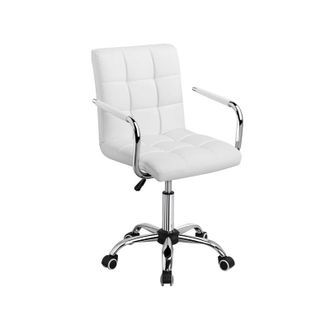 Yaheetech Yaheetech Sedia Ufficio Scrivania con Rotelle Girevole in Ecopelle per Computer Altezza Regolabile con Braccioli Rimovibili Bianco