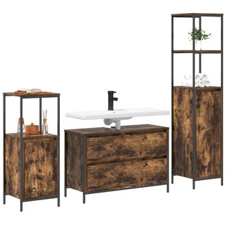 Berkfield Home Modern 3 Piece Bathroom Furniture Set Smoked Oak Engineered Wood in Brown