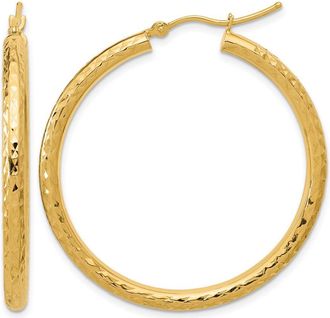 Diamond2Deal 14k Yellow Gold Diamond-cut 3x40mm Round Hoop Earrings