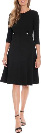 London Times Rhinestone Side Tab Three Quarter Sleeve Fit & Flare Dress in Black at Nordstrom Rack, Size 16