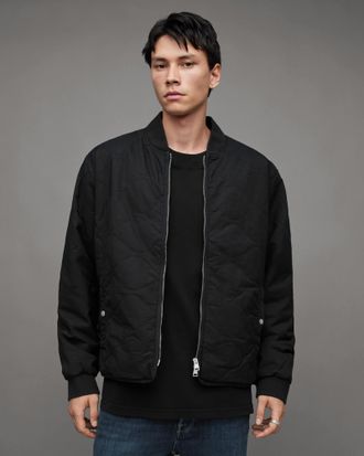 AllSaints Mens Cotton Vesco Quilted Ramskull Jacket, Size: XS