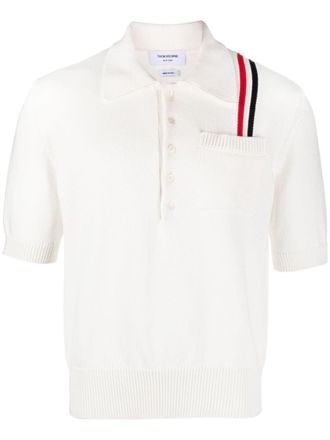 Thom Browne RWB-stripe knitted polo shirt - men - Cotton - 3 - White