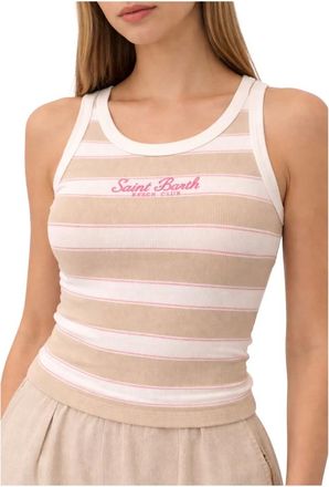 Saint Barth Sleeveless Tops, female, Multicolor, Size: L Ada Striped Ribbed Tank Top