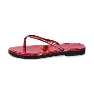 Generic 2026 Women Slippers Rhinestone T-Strap Thong Sandals Open Clip Toe Flip Flops Glitter Buckle Up Summer Beach Holiday Dressy Shoes Size 4-16 (Red, 4.5)