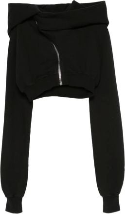 Rick Owens Felpa Mountain crop con zip e cappuccio - Nero