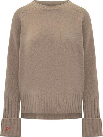 Tory Burch Merino wollen trui - Dames - Ronde hals truien - Beige - M - Wol - Truien & Vesten