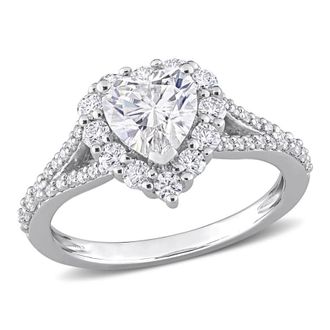 Amour 1 1/2 CT DEW Created Moissanite Heart Halo Engagement Ring In Sterling Silver